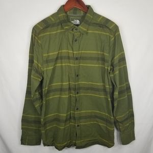 Men North Face NF0A2TCZ Green Long Sleeve Approach Flannel Button Stripe Shirt L